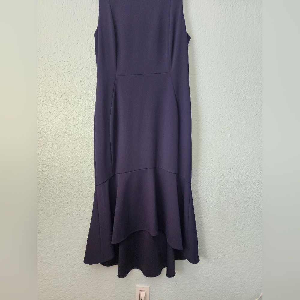 Calvin Klein Blue Sheath Dress Sleeveless Crew Neck High Low Hem - Picture 3 of 12